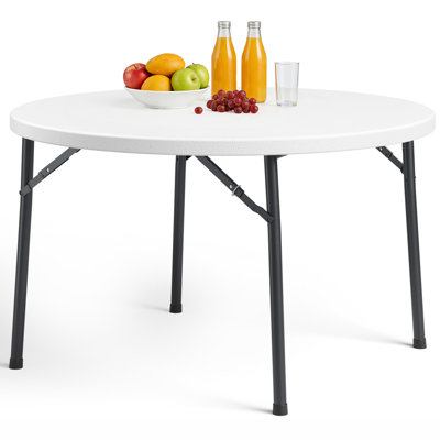 48 Inch Round Folding Table 600lbs, HDPE Foldable Table for Indoor Outdoor Parties Weddings