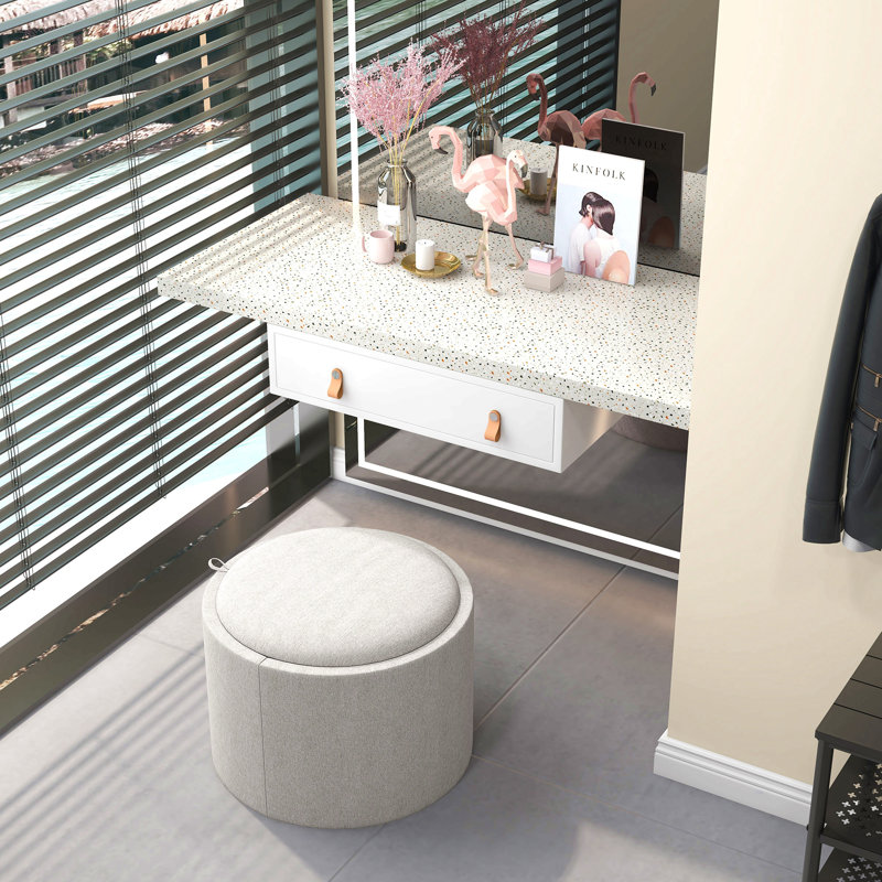 Table basse ronde avec repose-pieds avec plateau rabattable, gris