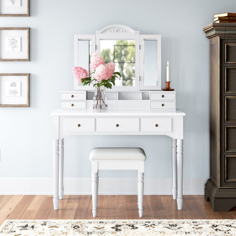 Vanity Set with Stool and Mirror