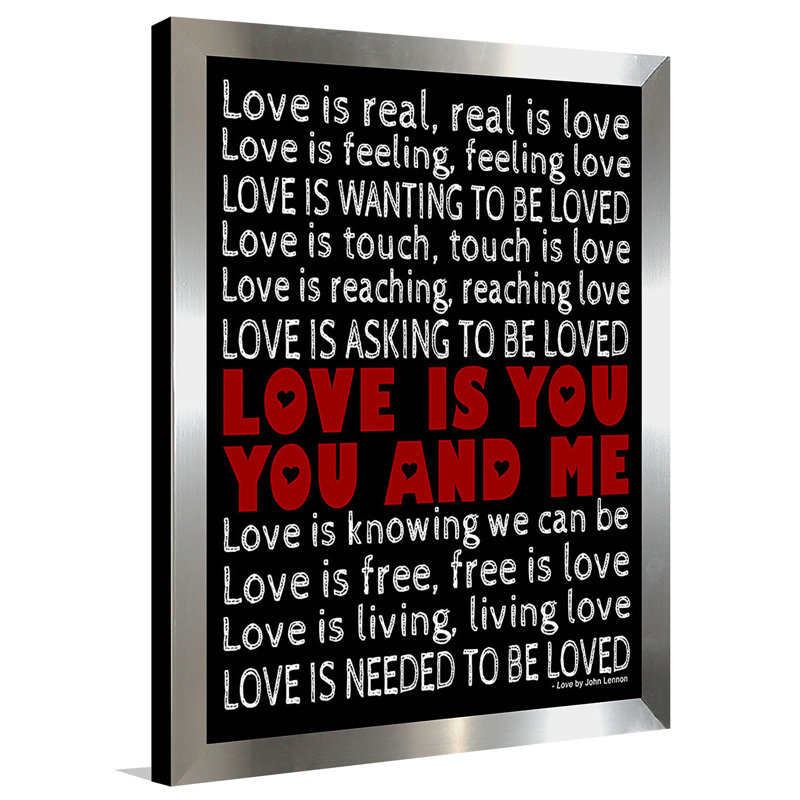 « love », art textuel encadré, H 25,5 po x l 19,5 po x P 1 po