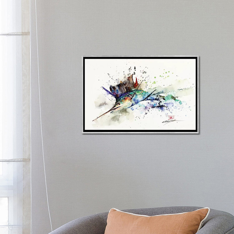 " Sailfish " by Dean Crouser, 18" H x 26" W x 1.5" D, Silver Framed Canvas, No Mat