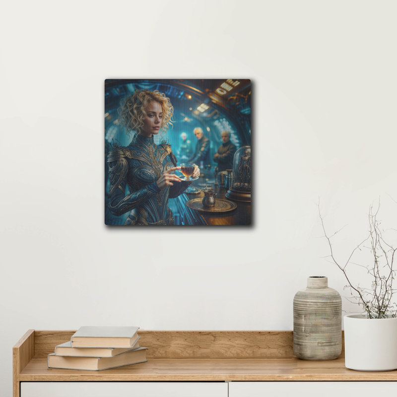  «Space Coffee House» par Rey Klimt, art mural en métal, 12 po x 12 po, H 12 po x l 12 po