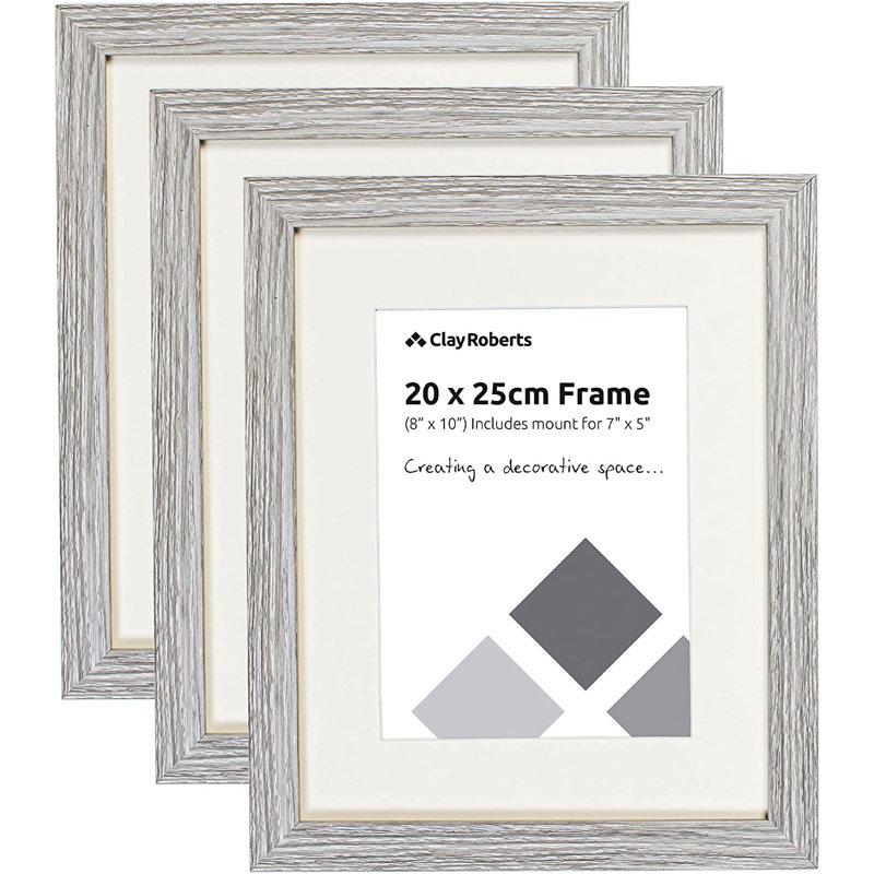 Picture Frame - Set of 3 with Mat, Light Grey