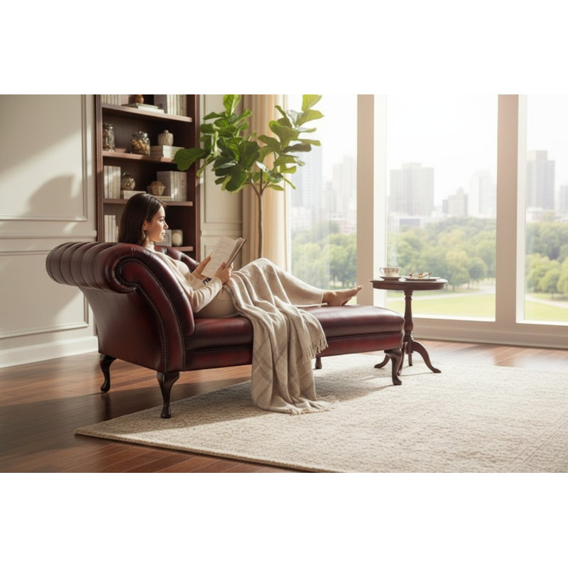 Upholstered Chaise Lounge, Left-Arm Chaise, Antique Oxblood