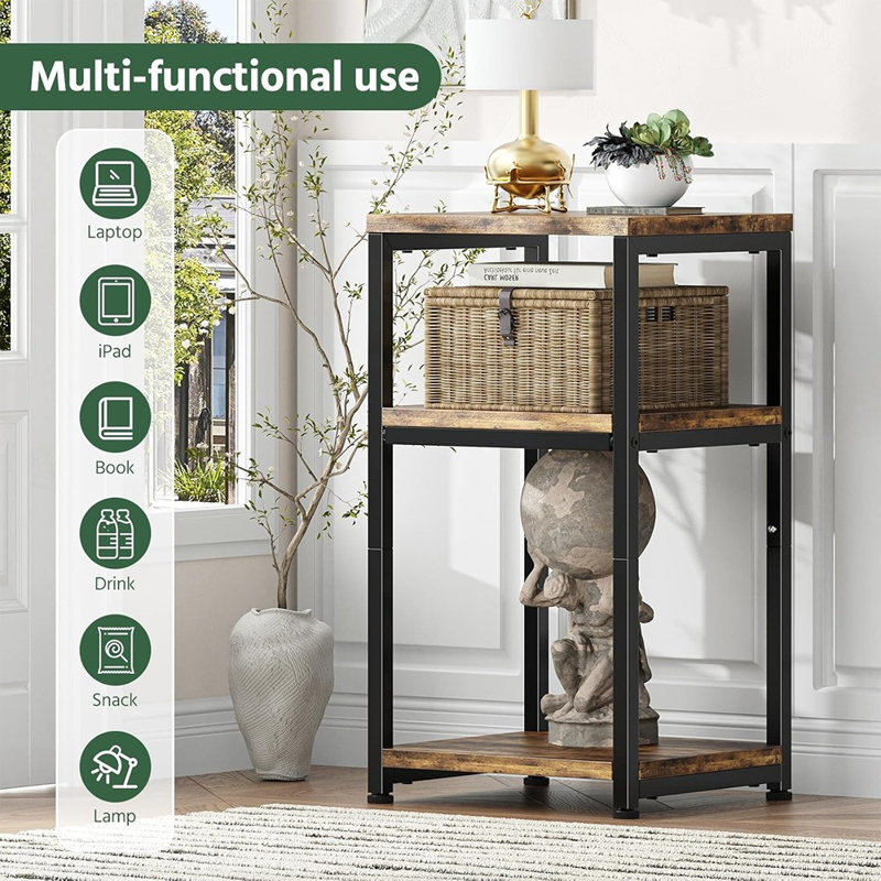 Table d'appoint rustique à 3 niveaux, table de chevet avec tablettes de rangement ouvertes pour le salon, la chambre à coucher et les petits espaces