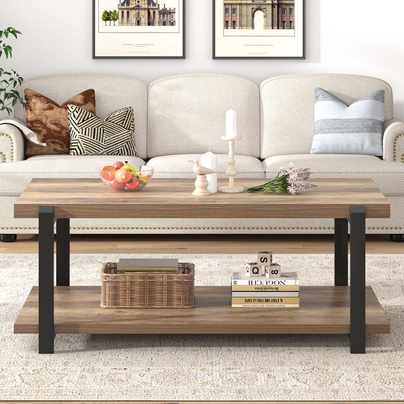 Table basse industrielle avec rangement Hulstein, chêne rustique de 42 po, Chêne rustique