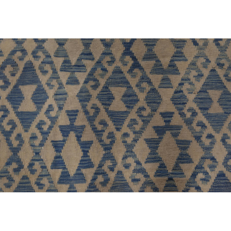 Tapis moderne en laine à tissage plat beige / bleu 12 pi 10 po x 17 pi 8 po Modern
