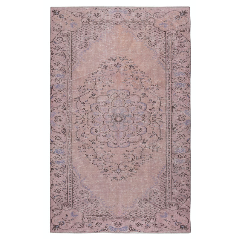 Tapis turc contemporain en laine à poils courts de 5,6 x 9 pi de couleur rose