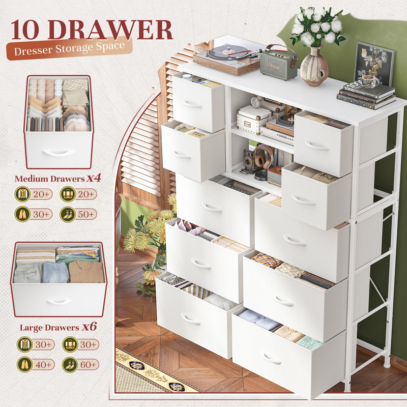 Modern Large Capacity Tall Dresser with Shelves for Versatile Home Organization, White