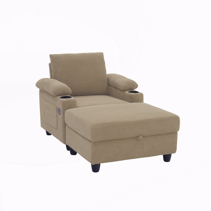 Ensemble de fauteuil d'appoint et repose-pieds de rangement, lit convertible convertible simple en méridienne, Tissu chameau