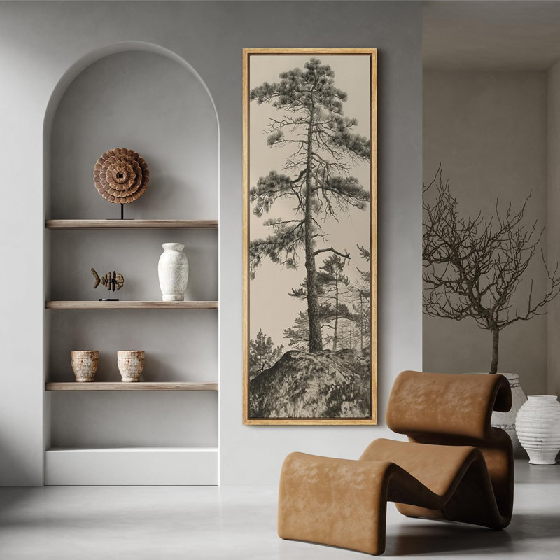 Vintage Pine Tree Landscape Modern Rustic Artwork - Extra Large Framed Wall Art Canvas Print