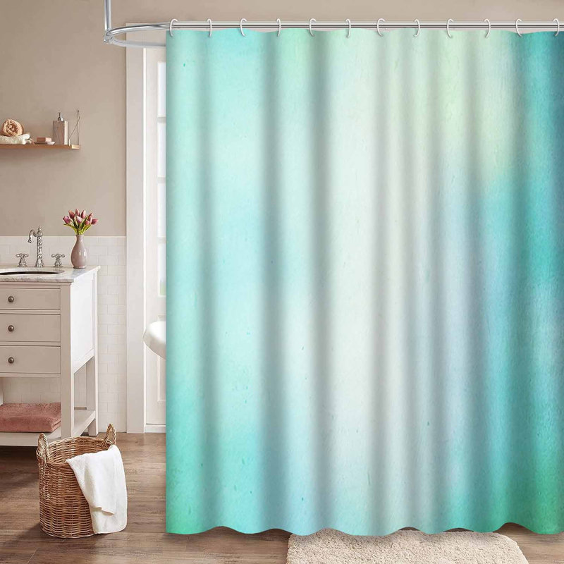 Rideau de douche à motif abstrait turquoise et bleu clair avec 12 crochets, L 72 po x l 84 po