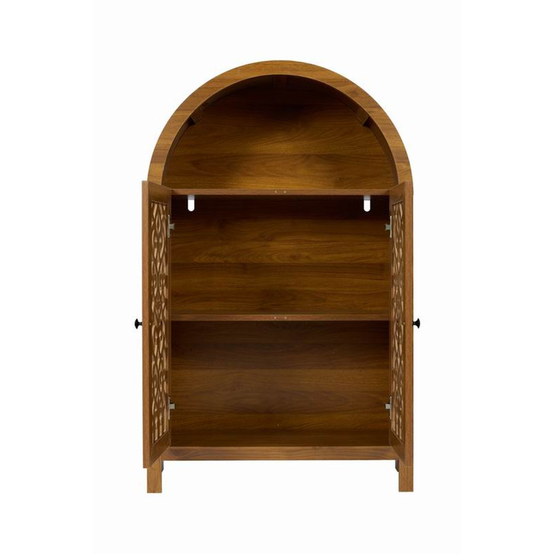 Armoire d'appoint arquée étroite et riche en bois massif sculpté à la main avec tablette ouverte 44,4 pouces Rich Brown