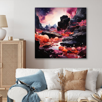 Volcan mauve et noir - art mural paysage