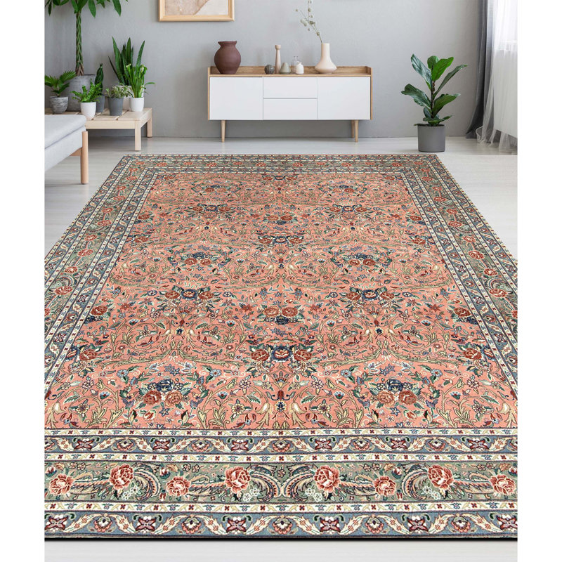 High-Quality Hand-Knotted Rose And Green Area Rug