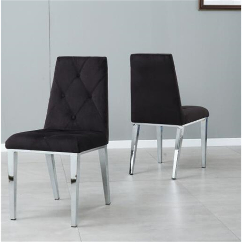 19.29'' H Tufted Velvet Upholstered Side Chair, Black, Silver