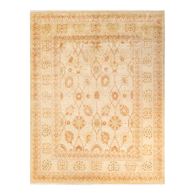 Tapis unique noué à la main Keenan - doré, 8 pi 3 po x 10 pi 5 po
