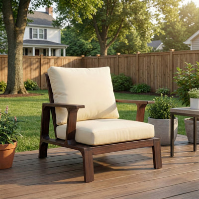 Chaise longue d'extérieur en bois pour chaise de patio 27,6 po pour patio, jardin ou balcon, brun foncé + coussin beige