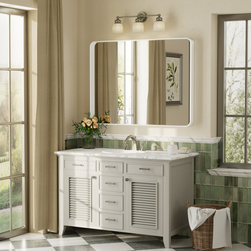 Miroir mural Aevar, 40 po x 30 po, Blanc mat