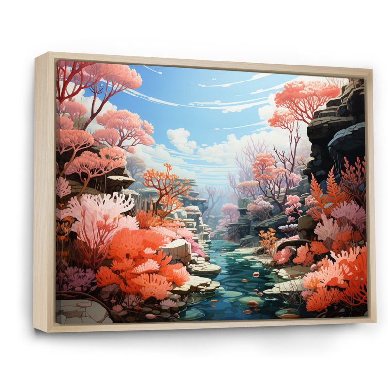 «Coral Colorful Coral Pastoral II», reproduction sur toile, H 34 po x l 44 po x P 1,5 po, Cadre naturel flottant