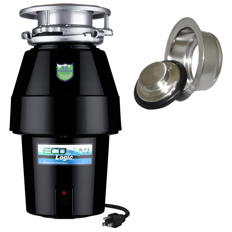 Broyeur à déchets à alimentation continue 1/2 HP avec bride en nickel brossé et ensemble de bouchon