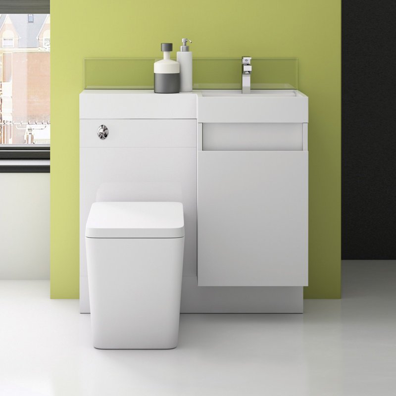 Bathroom Vanity with Semi-Recessed Composite Resin Basin, Gloss White