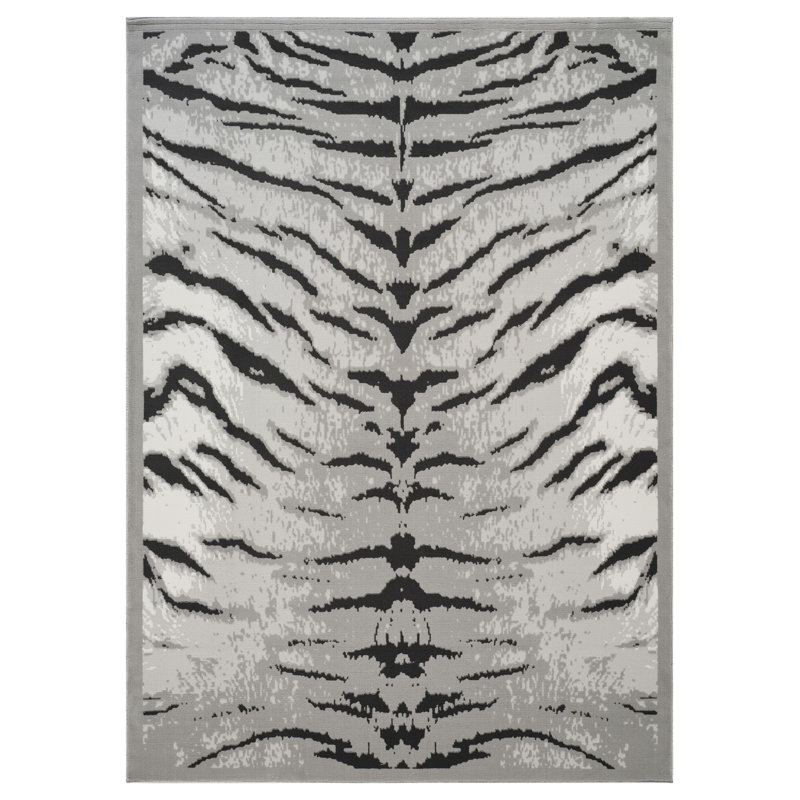 Tapis 7 pi 10 po x 10 pi 3 po gris argenté à motif de peau de vache 3D, Rectangle 7 pi 10 po x 10 pi 3 po