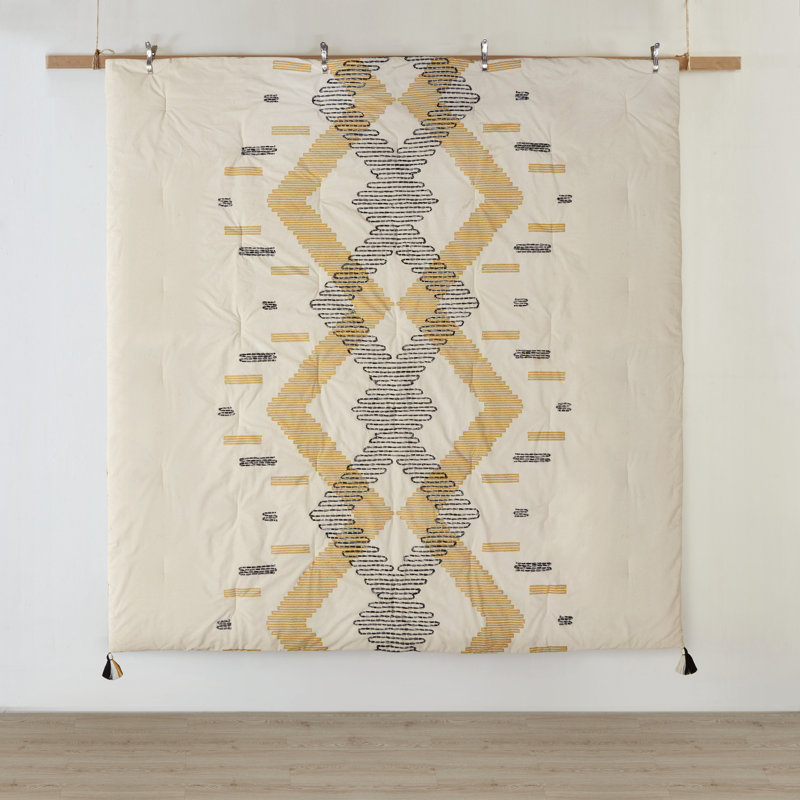 Gray Reversible Cotton Full Bedspread Set with Pattern