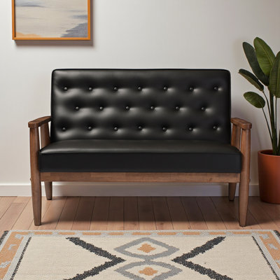 Revêtement en similicuir noir moderne Mid-Century 2 places Devises, H 32,85 po x l 48,83 po x P 29,18 po