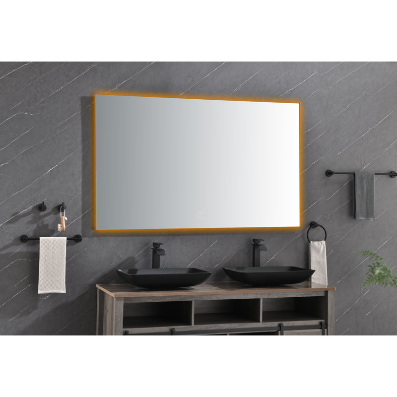 Miroir de salle de bain à DEL avec miroir rétro-éclairé et miroir mural, 60 po x 36 po, Métal industriel