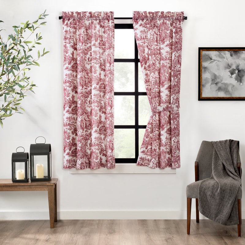 Amelie Semi-Sheer Cotton Curtain Pair, 34" W x 54" L, Red