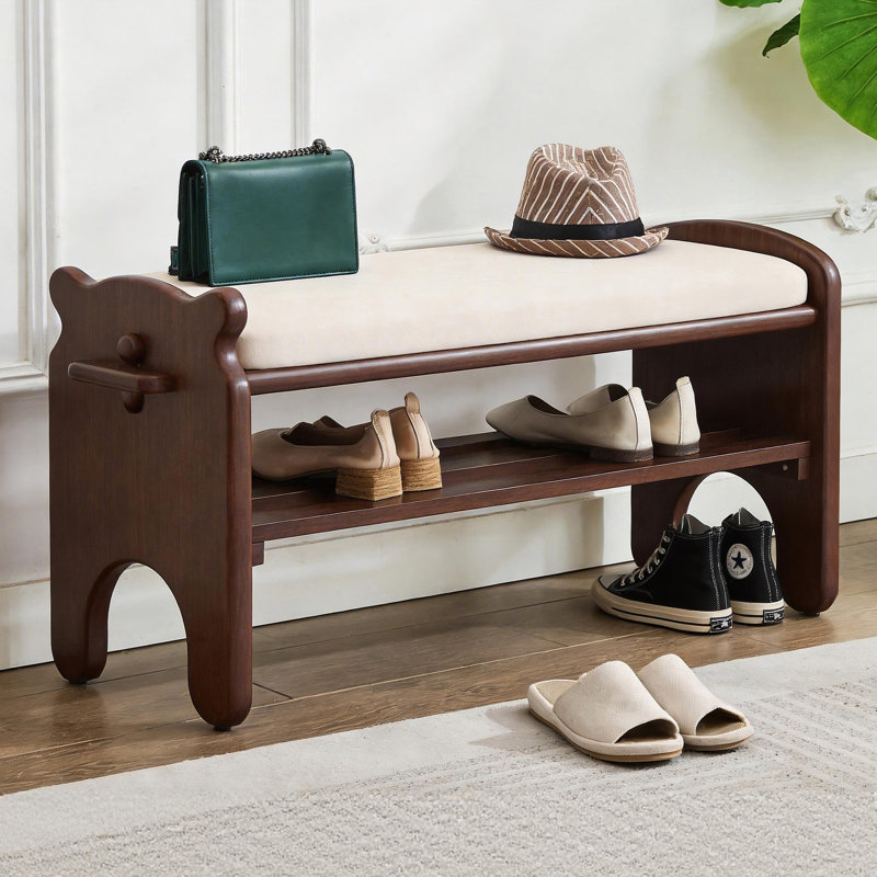31.5" Wide Shoe Storage Bench With Cushion Entryway Bench