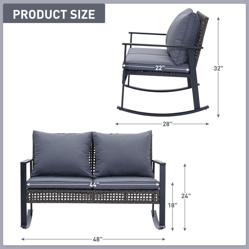 Outdoor rattan rocking loveseat chair, Gray
