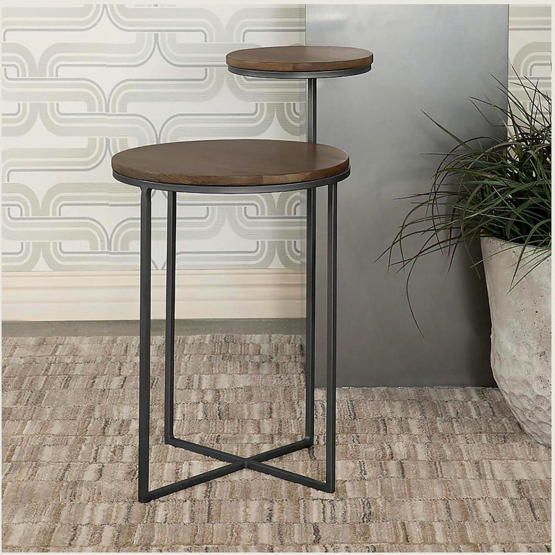 Natural and Gunmetal 2-Tier Accent Table