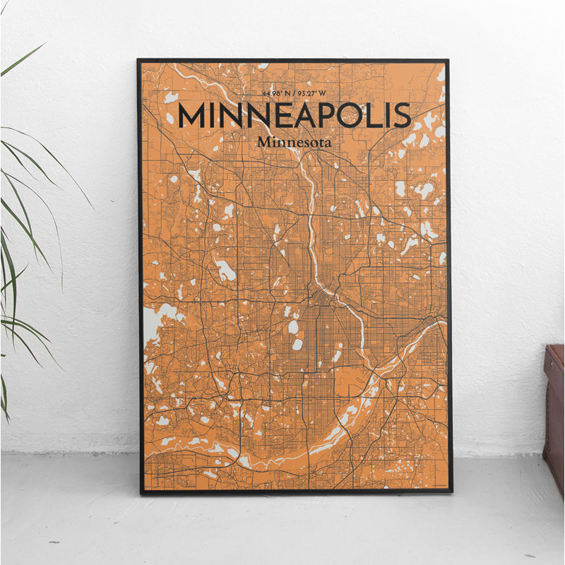 « minneapolis »-impression d’art graphique sans cadre sur papier, H 36 po x l 24 po x P 0,05 po