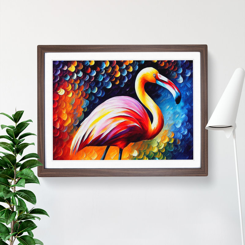 Flamingo - Single Picture Frame Print, 46cm H x 64cm W x 2cm D, Walnut