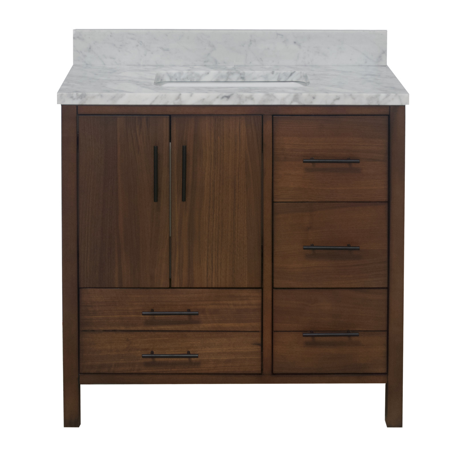 Kiara 36'' Single Bathroom Vanity, Carrara Marble, Walnut