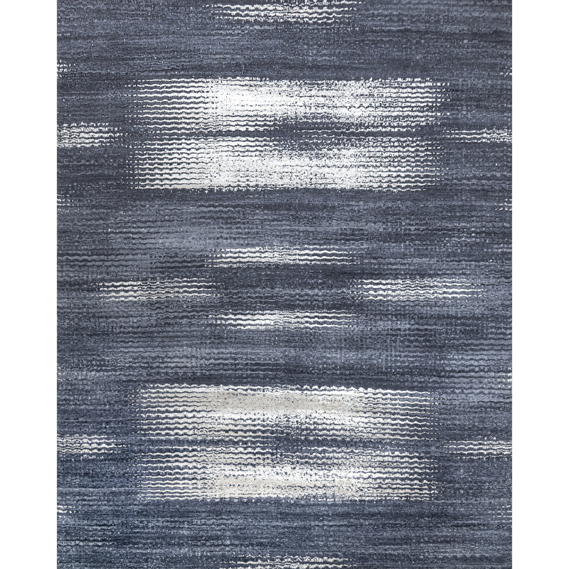 Hand Knotted Area Rug in Black/Silver, Rectangle 5' x 8'