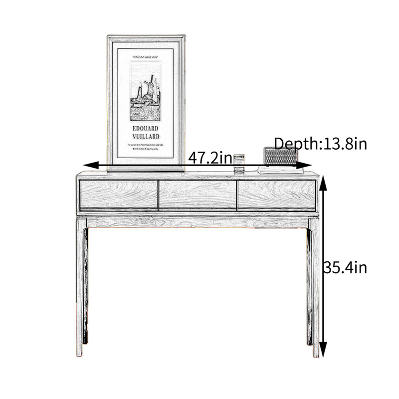 Console d'entrée en bois massif, H 35,4 po x l 47,2 po x P 13,8 po