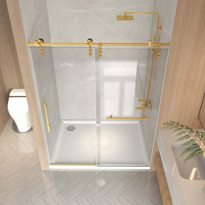 Porte de douche coulissante en acier inoxydable avec structure imperméable et verre trempé durable