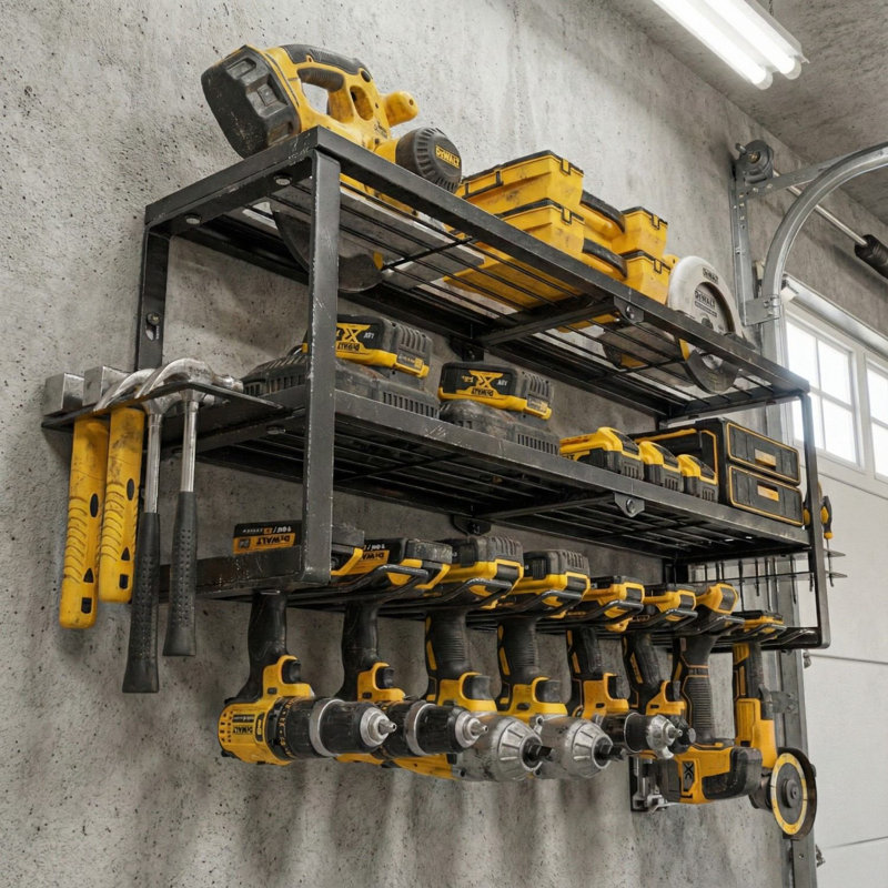 Rangement robuste pour outils électriques en métal avec 7 supports de perceuse et fixation murale