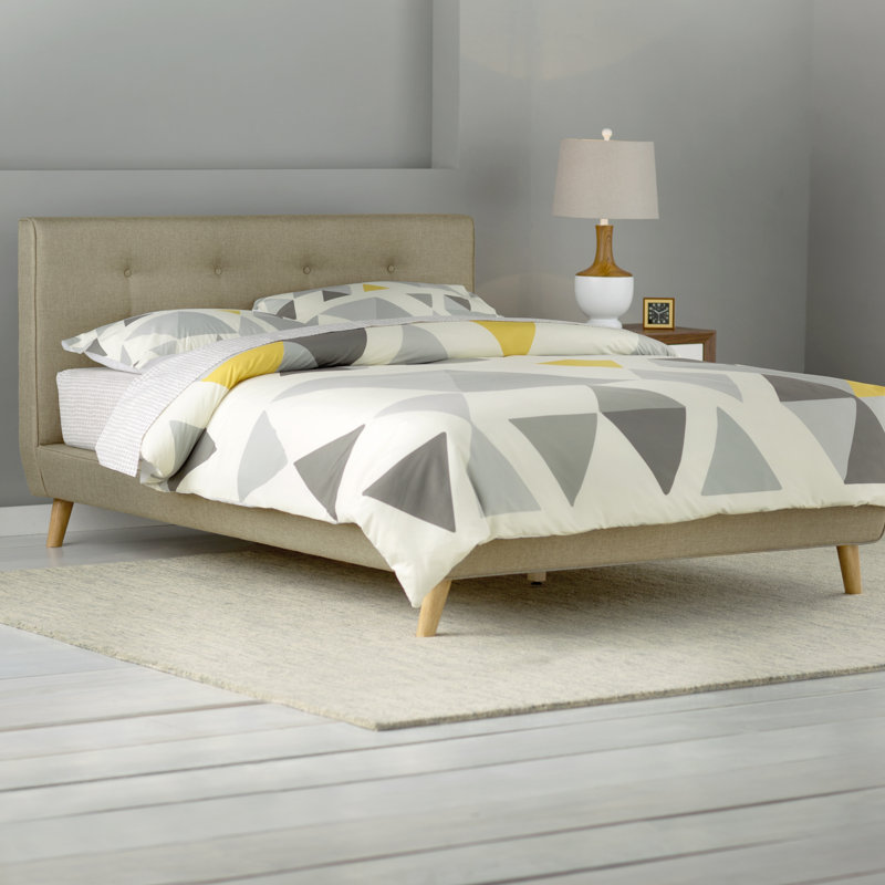 Lit plateforme tapissier capitonné à profil bas Martinstown, Beige, Grand