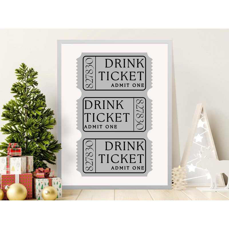 Drink Ticket Wall Art, Printable Bar Decor, Admit One Sign, Minimalist Art Print, Framed, Event Decoration, Ticket Design