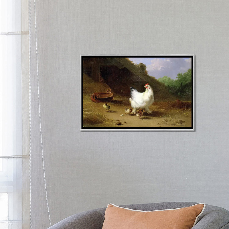 «A Hen with Her Chicks» par Theo van Rysselberghe - impression d'art graphique, H 18 po x l 26 po x P 1,5 po, Aucun mat