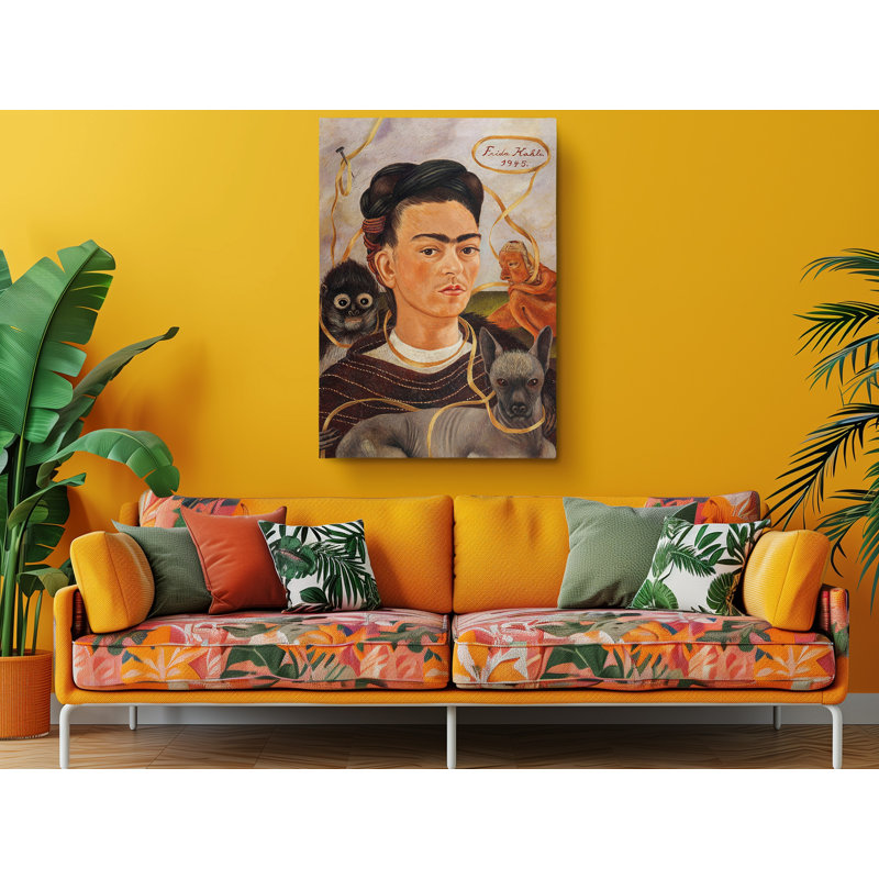 «Frida Kahlo Self Portrait with Monkeys», reproduction sur toile, H 30 po x l 20 po