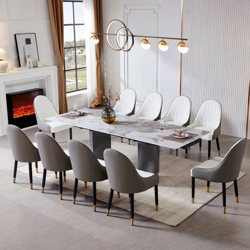 Keavion Marble Top Double Pedestal Dining Set