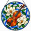 Art mural sur toile violon et magnolias blancs en verre coloré bleu-1266973734
