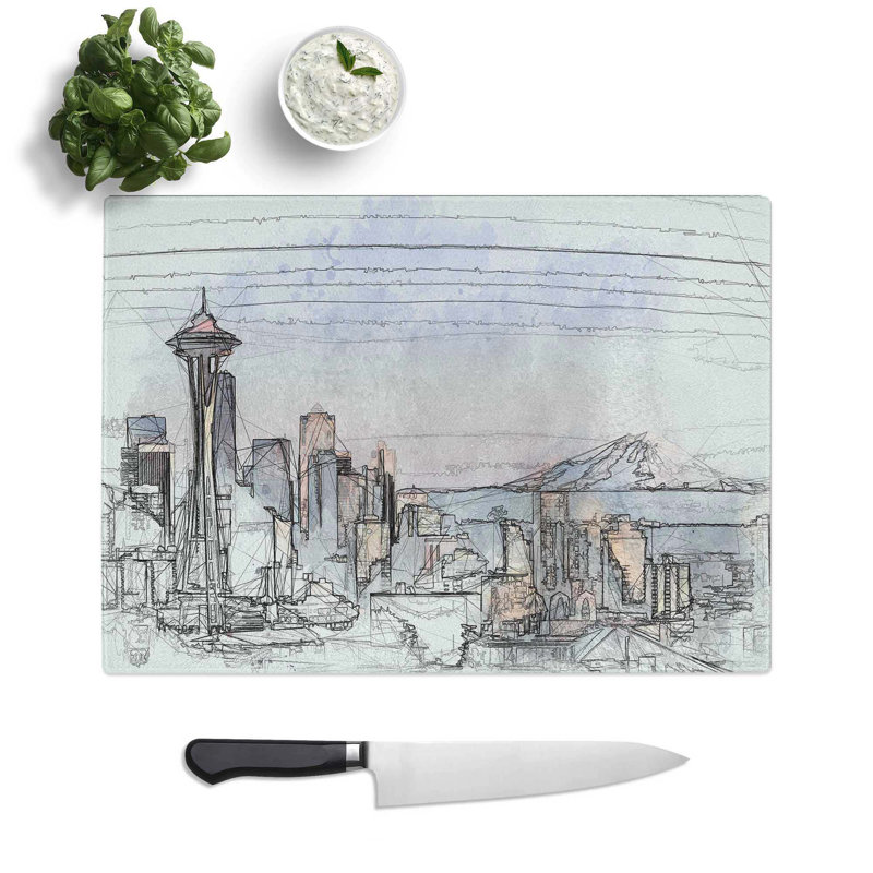 Tempered Glass Seattle Skyline Chopping Board, 28.5 cm W x 20 cm L