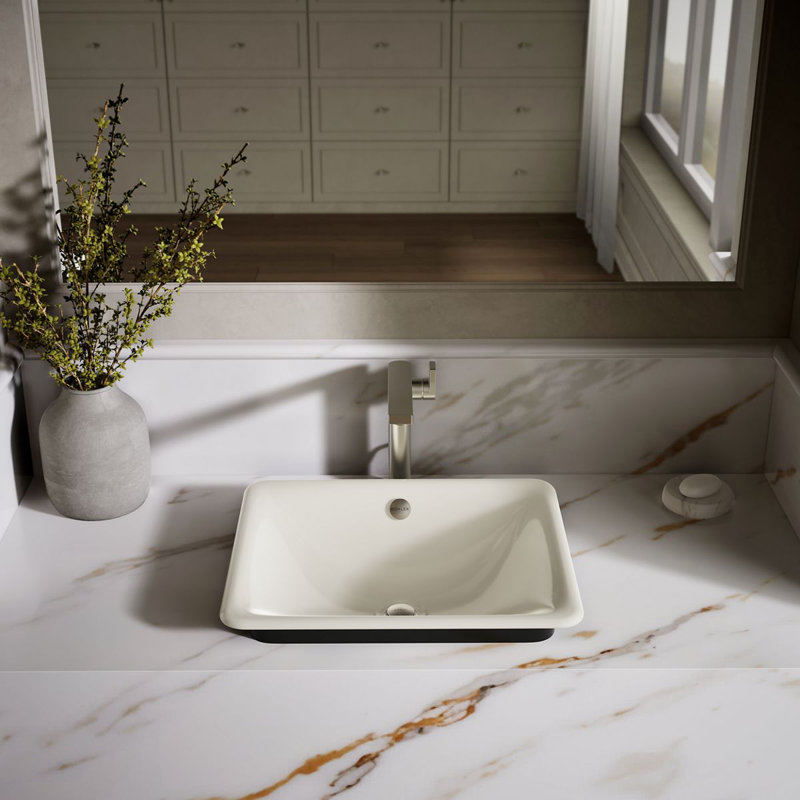 Iron Plains 6.3" Tall Metal Rectangular Bathroom Sink with Overflow, Biscuit