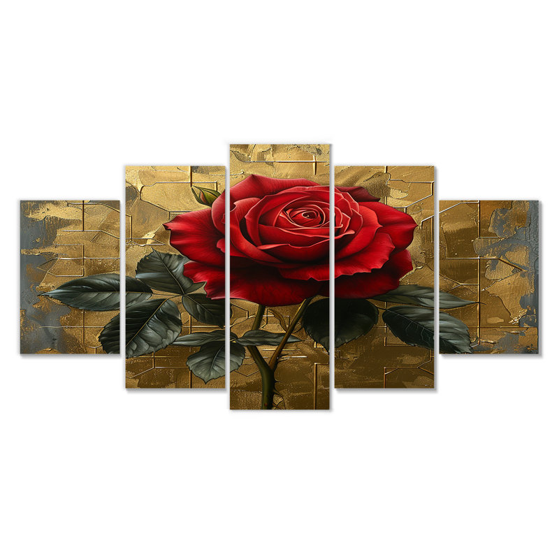 Aranza - Rose, art mural 5 pièces
